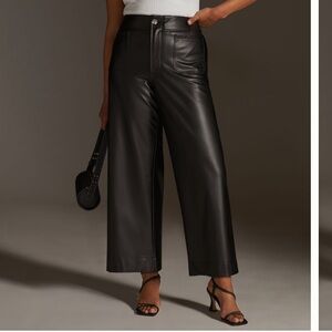 The Colette Cropped Wide-Leg Pants by Maeve: Faux-Leather Edition Black Size 29